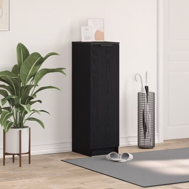 Berkfield Home Black Oak Shoe Cabinet, W/D/H: 29.5 x 35 x 100.5 cm
