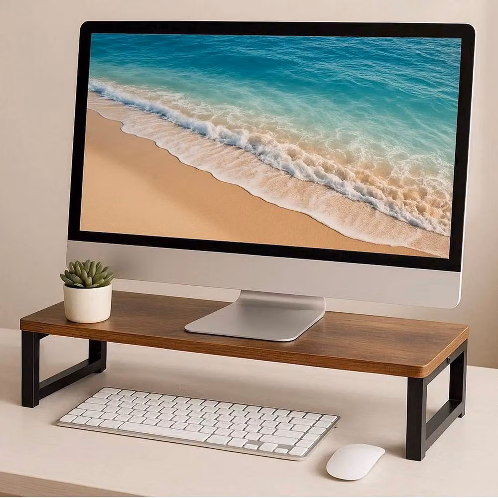 NESTLUNE Monitor Stand Riser and Desktop Storage Organiser Shelf, Brown, W/D/H: 55 x 23 x 14 cm – 3