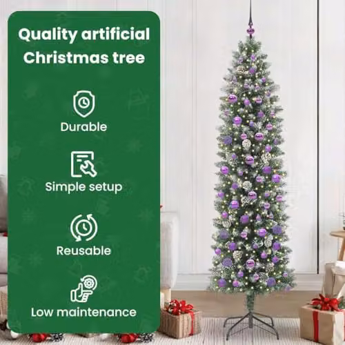 vidaXL Artificial Slim Christmas Tree in Green and White, Height: 210 cm – 4