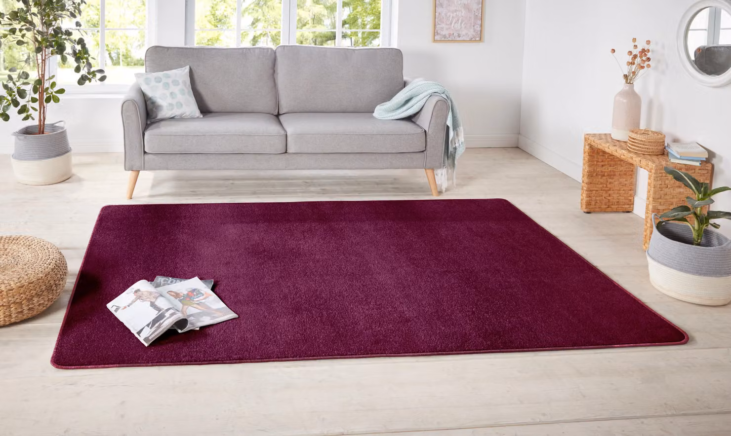 Hanse Home Plain Modern Rectangular Rug in Purple, Polypropylene, W: 140 cm, D: 200 cm – 3