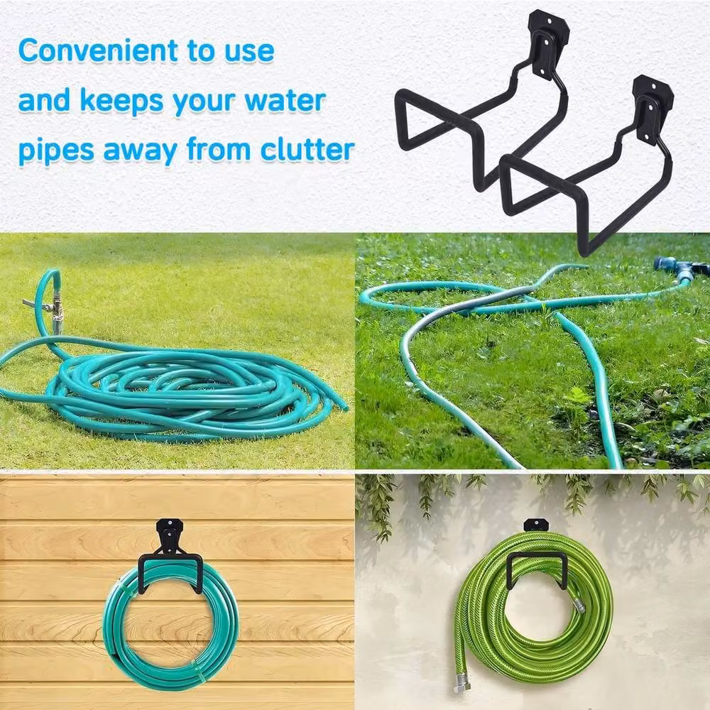 Kelvenix 2-Pack Metal Wall Mounted Garden Hose Pipe Hanger Holder in Black, Width: 100 cm – 5