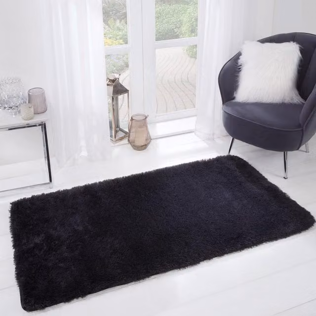 Sienna Modern Rectangular Shaggy Fluffy Rug in Anthracite Grey, W: 80 cm