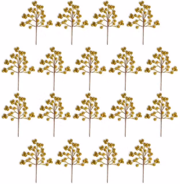 Shatchi Gold Glitter Artificial Berry Picks, 6 Pack, Height: 45 cm