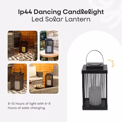 ValueLights Solar Powered Candlelight Table Lamp in Black Metal, W/D/H: 15.0 x 15.0 x 26.5 cm – 2