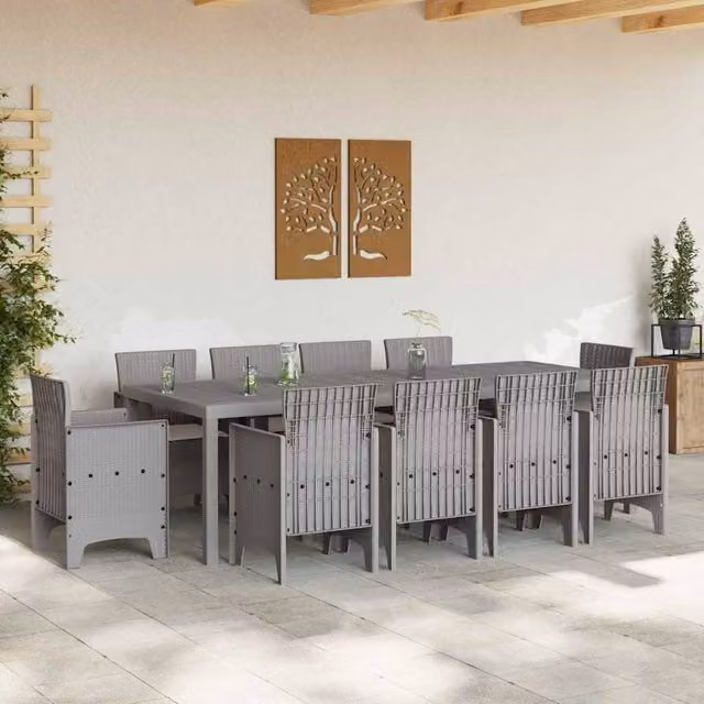 Berkfield Home Modern 11 Piece Poly Rattan Garden Dining Set with Cushions in Grey