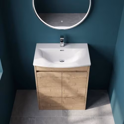 Balterley Modern 2 Door Freestanding Bathroom Vanity Unit with Curved Basin and Soft Close Doors in Autumn Oak Brown, W/D/H: 62 x 39.5 x 83.5 cm – 4