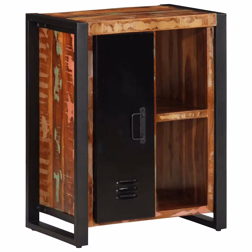 Berkfield Home Multicolour Reclaimed Solid Wood Sideboard in Black, W/D/H: 55 x 35 x 70 cm – 3