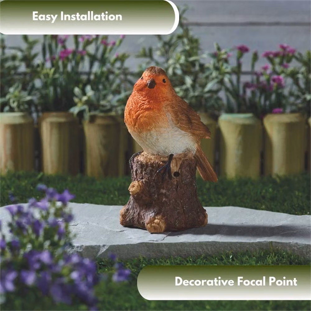 Nordara Large Musical Solar Singing Robin Garden Ornament in Orange – 4