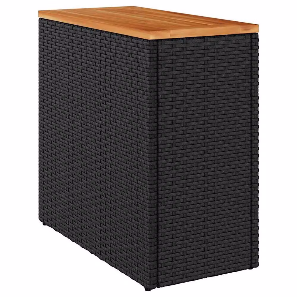 Berkfield Home Garden Side Table with Black Poly Rattan and Oiled Acacia Wood Top, W/D/H: 58 x 27.5 x 55 cm – 3