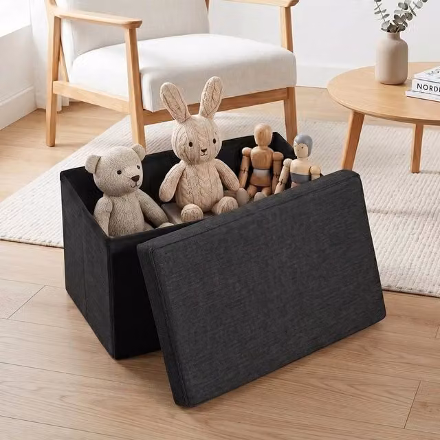 EONLION Black Folding Large Ottoman Box Storage Seat Stool and Toy Chest
