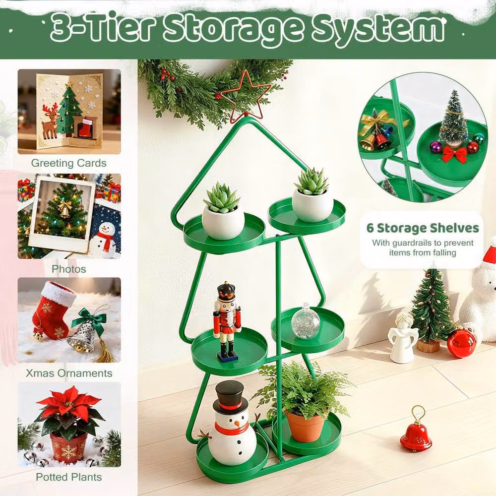 Costway 3-Tier Tree-Shaped Christmas Plant Stand in Green – 4