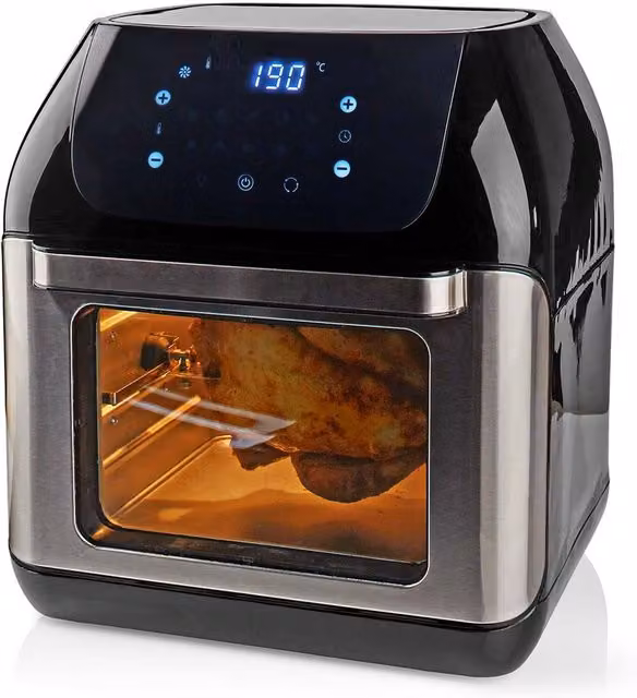 Nedis 12L Air Fryer Mini Oven with Rotisserie, Grill and Hot Air Function in Black