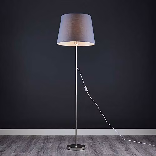 MiniSun Modern Brushed Chrome Floor Lamp with Grey Fabric Cone Shade – 2