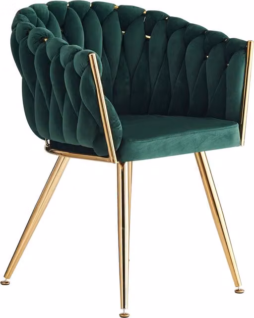 Life Interiors Roma Knot Velvet Dining Chair with Armrests in Green and Gold