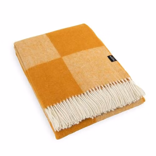 Simply Sheepskin Orange Checkerboard Jacquard Woven New Zealand Wool Blanket, W: 140 cm, L: 200 cm – 1