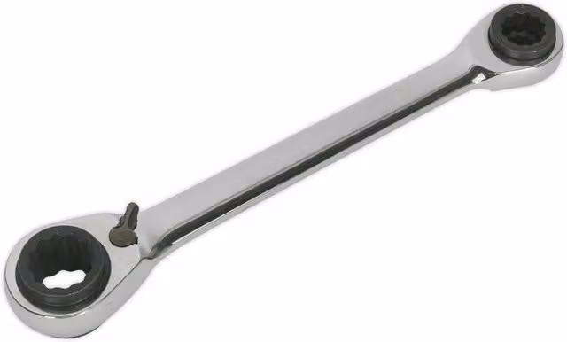 Loops 4-in-1 Double Ended Reversible Ratchet Ring Spanner Slim Handled Metric Wrench in Silver Chrome Vanadium Steel