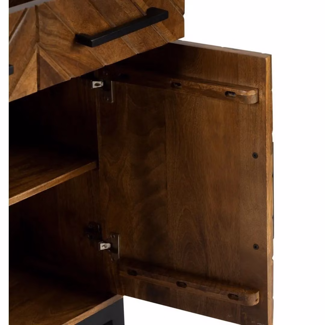 Jaipur Furniture Ltd Parquet 2 Door 1 Drawer Cabinet in Brown Mango Wood and Iron, W80 x D30 x H90 cm – 4