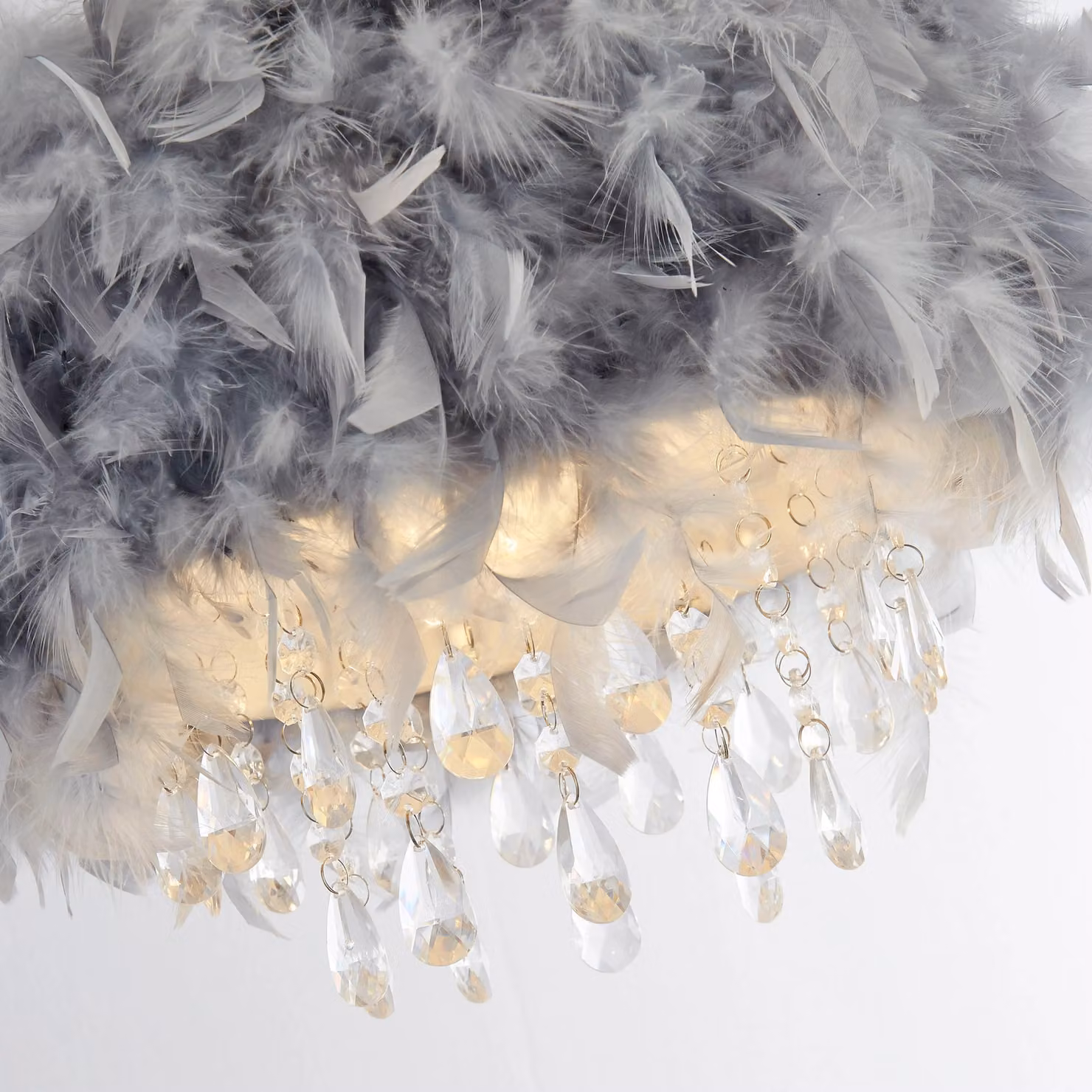 Lighting Collection Feather Pendant Shade with Acrylic Drops in Grey – 2