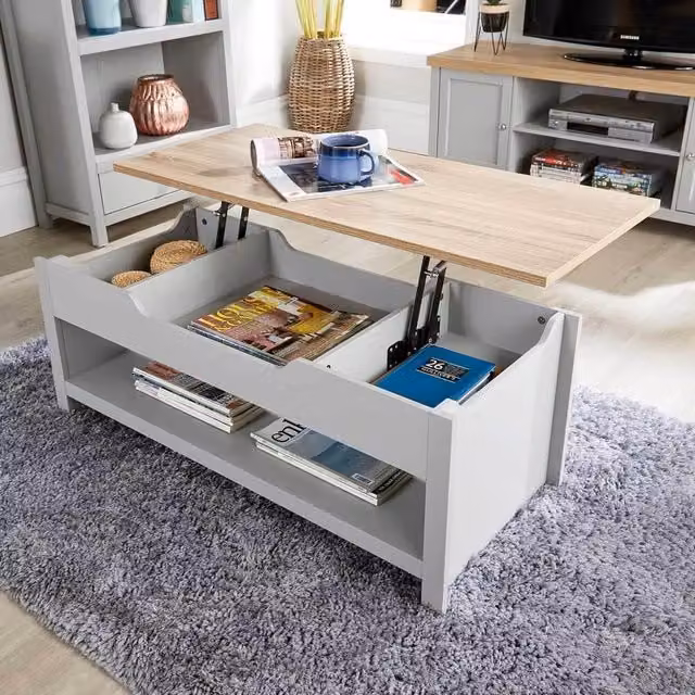 Home Source Avon Grey 1 Drawer Lift-Up Coffee Table Storage Unit