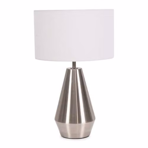 ValueLights Silver Chrome Metal Touch Dimmer Table Lamp with White Fabric Cylinder Shade