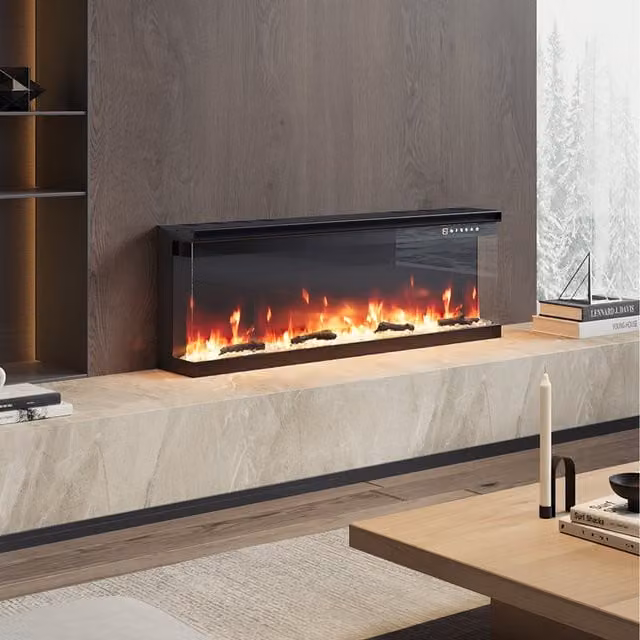 Livingandhome Recessed Electric Fireplace with Adjustable Flames and Brightness in Black, W: 127 cm, H: 20 cm, D: 20 cm