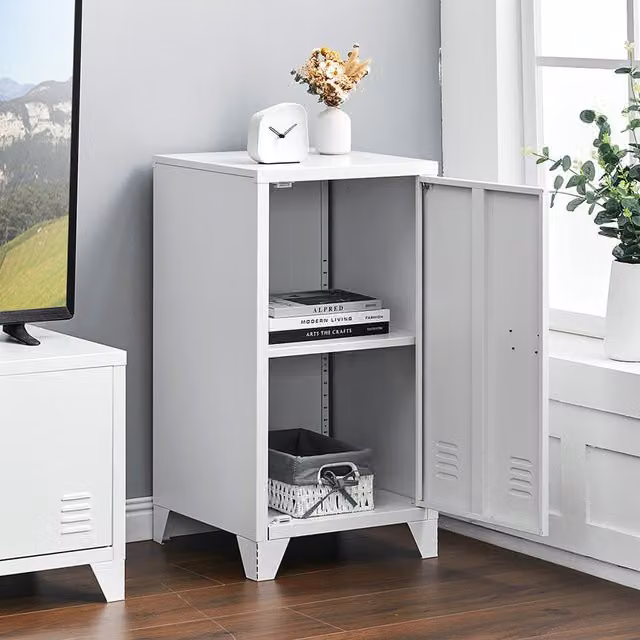 Livingandhome Modern White Metal Single-Door Office Filing Cabinet with Adjustable Shelves