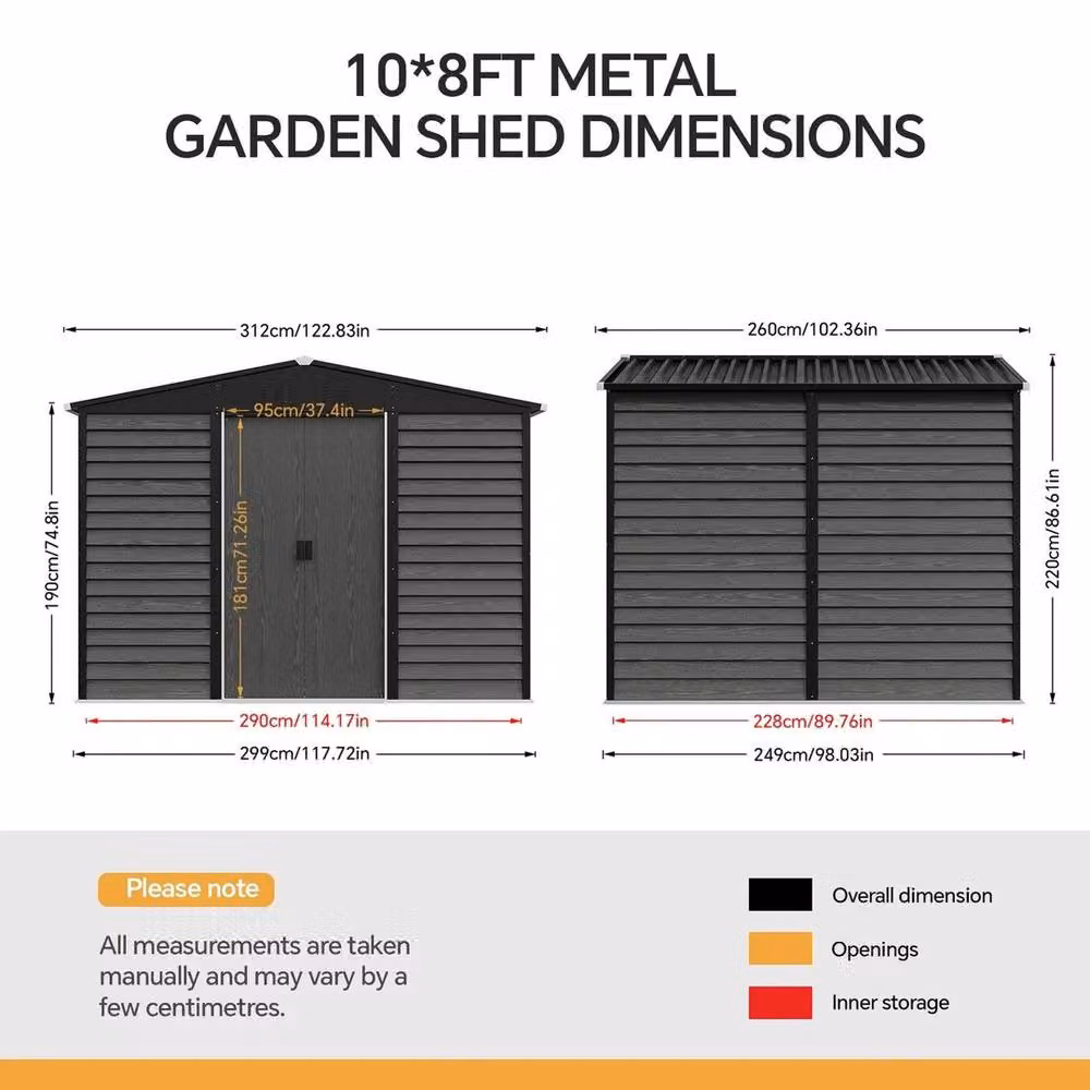 FORGEVIO Metal Garden Shed in Grey with Gable Roof for Outdoor Tool Storage, W/D/H: 304.8 x 260 x 220 cm – 2