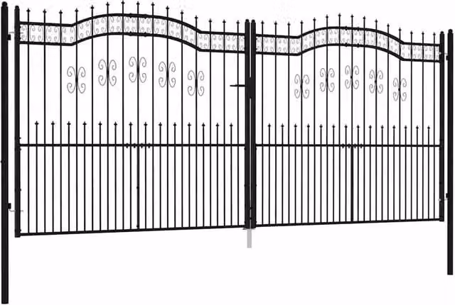 Berkfield Home Spear Top Fence Gate in Black Powder-coated Steel, W: 406 cm, H: 223 cm – 1