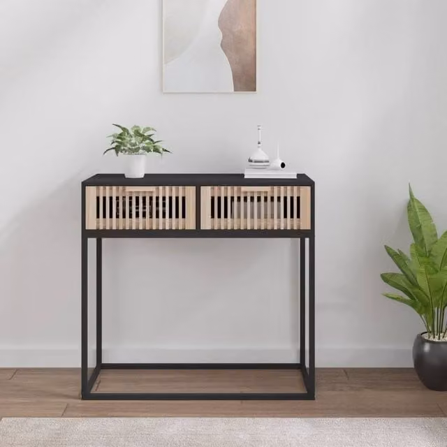 Berkfield Home Black Console Table in Engineered Wood and Iron, W/D/H: 80 x 30 x 75 cm