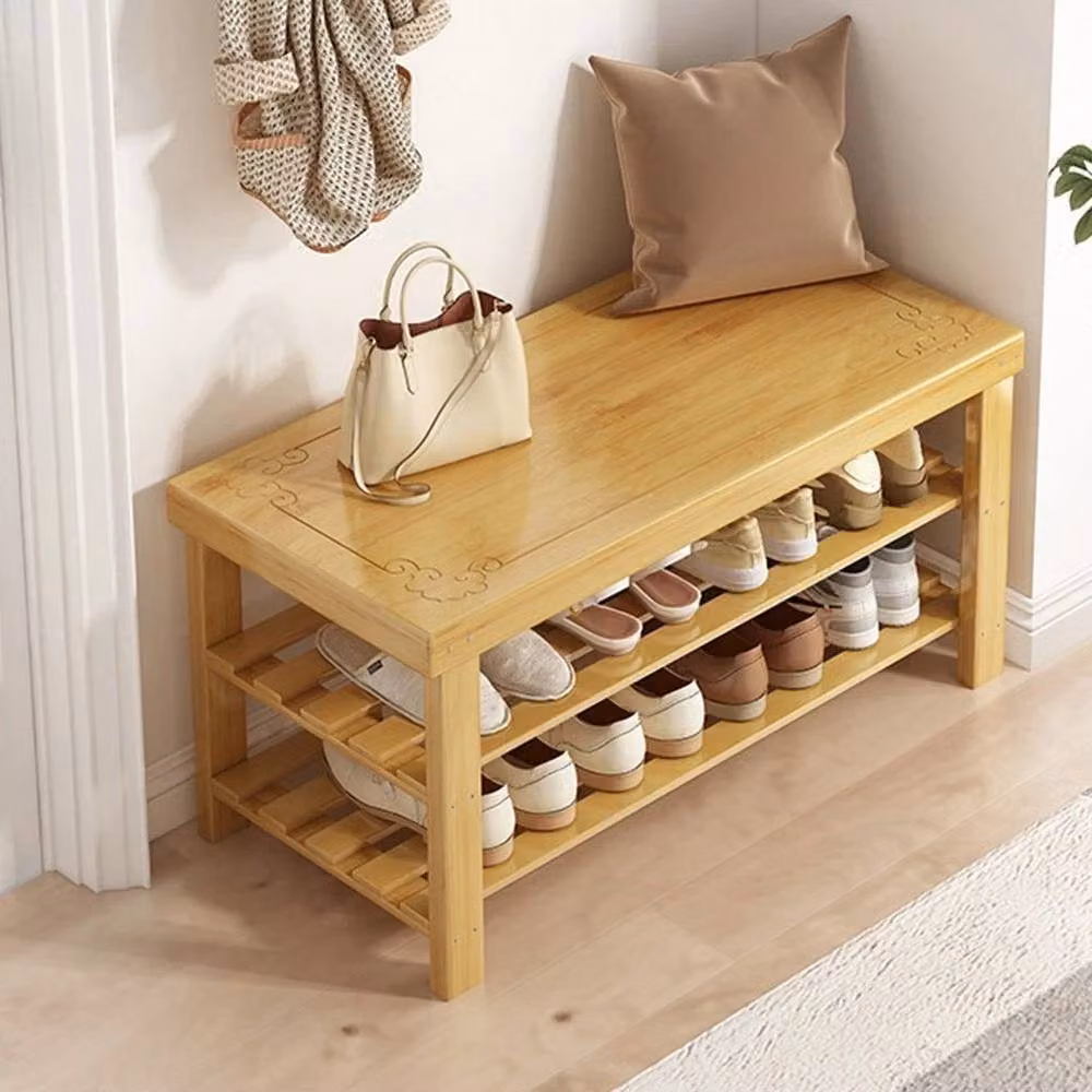 KORVIXA Bamboo Shoe Rack Bench in Brown and Beige – 3
