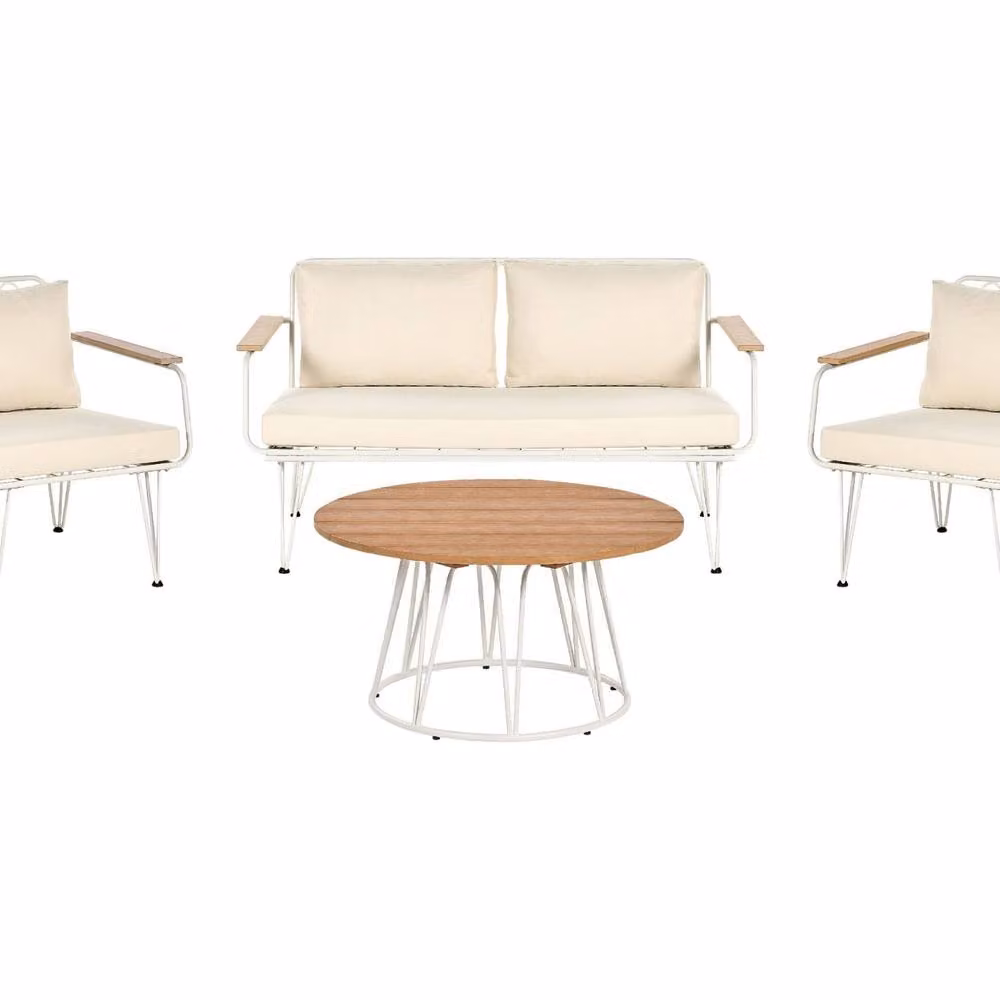 Wyld and Coco 4-Seater Modern Garden Sofa Set with Beige Cushions and Steel Frame – 2
