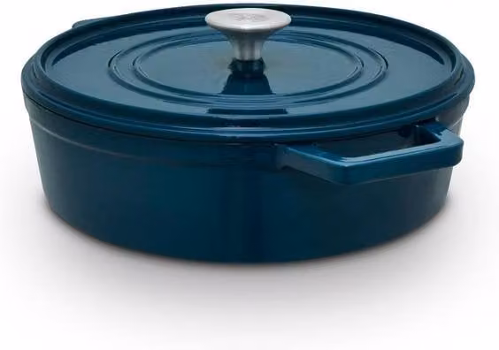Barbary & Oak Nattura 28cm Shallow Cast Iron Casserole with Enamel Interior and Self Basting Lid, Agave Blue/Green, 3.6L – 1