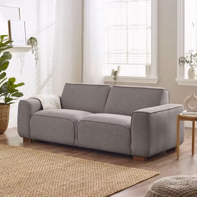 FurnitureboxUK Petra 3 Seat Modern Living Room Sofa in Beige Fabric with Solid Wood Frame