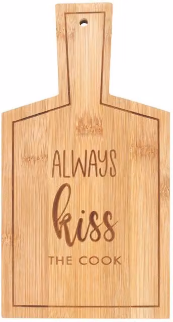Something Different Kiss The Cook Bamboo Chopping Board in Natural Brown with Handle