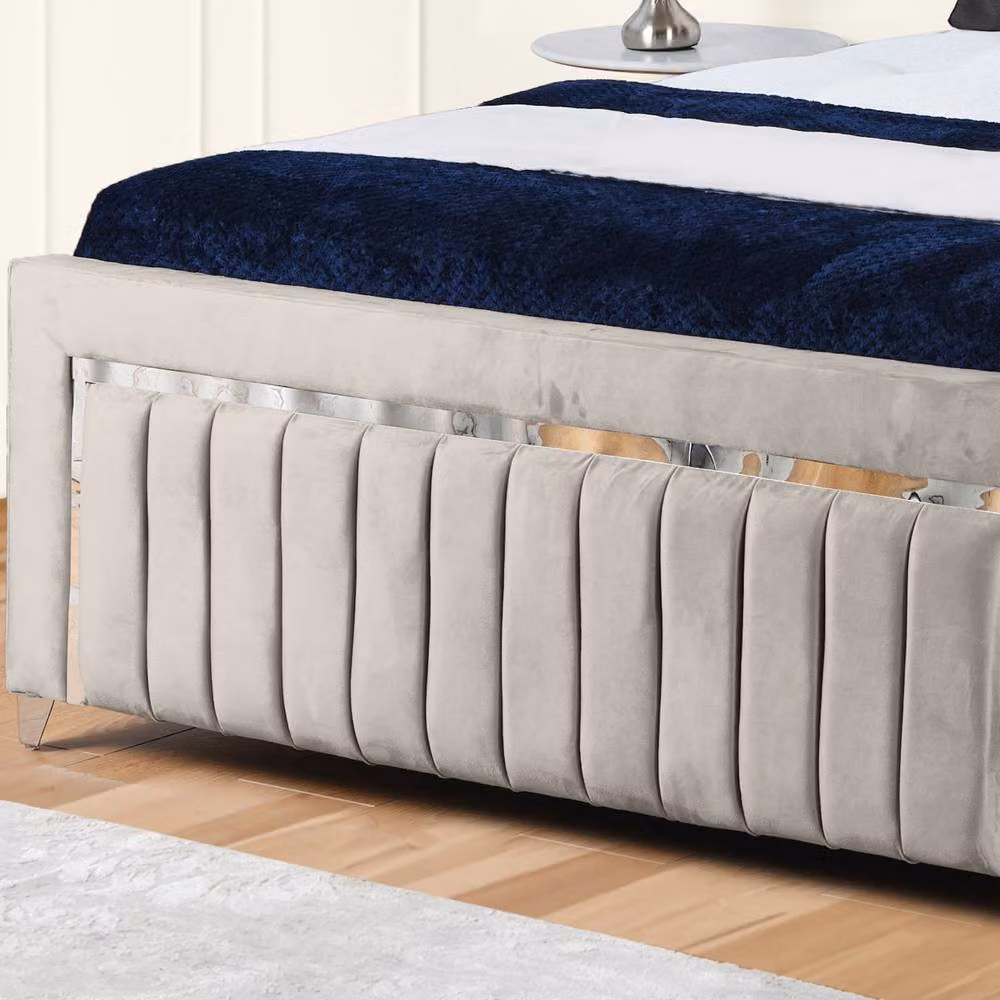 UK Bed Furniture Modern Upholstered Bed Frame in Grey, Size: 200 x 200 cm – 3