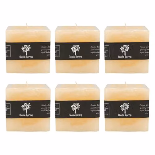 Nicola Spring Vanilla Scented Square Pillar Candles, Pack of 6, Beige – 1