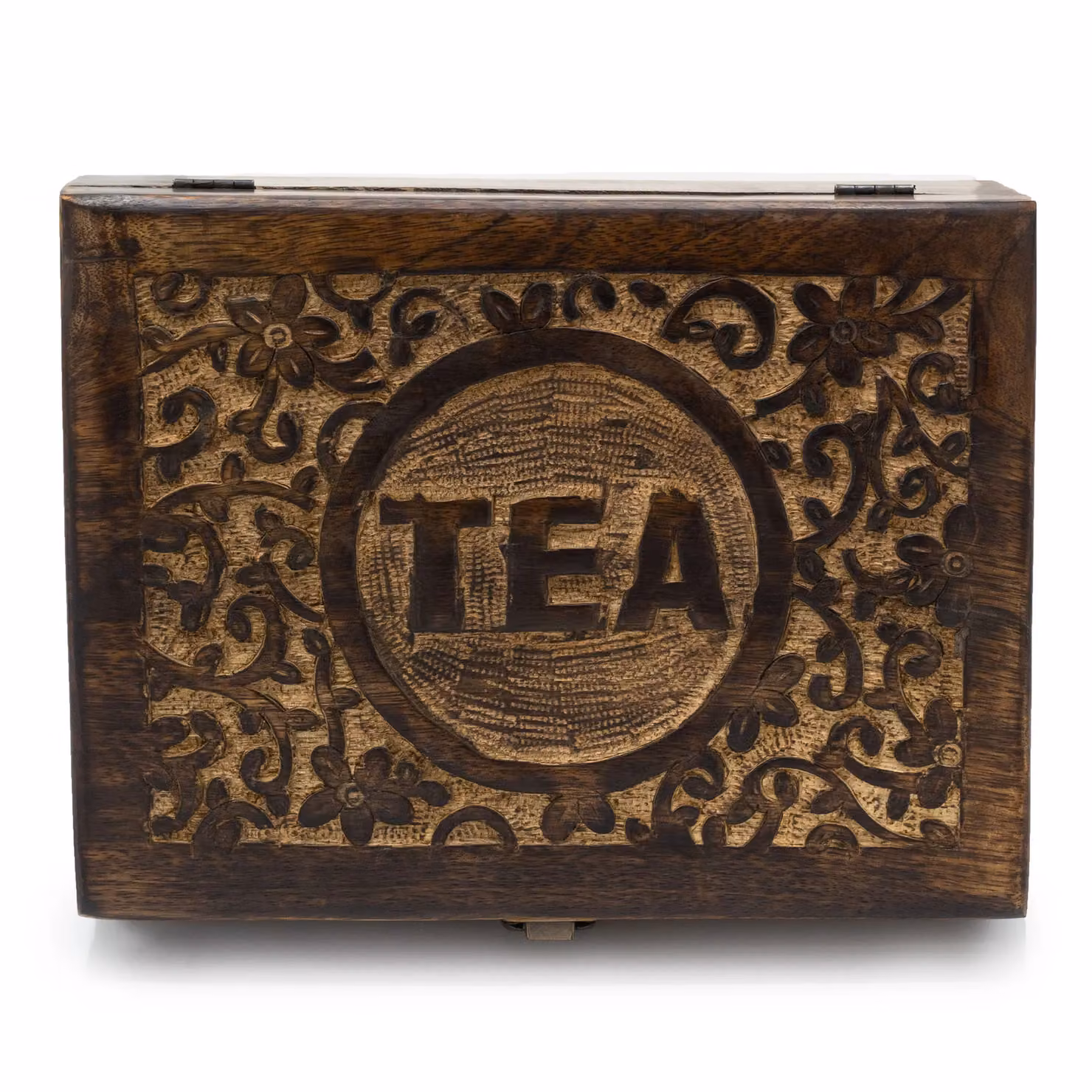 KDMD Brown Mango Wood Carved Tea Box with 12 Floral Compartments – 4