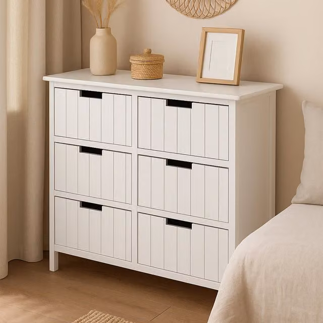 Orsina Compact White 6 Drawer Chest of Drawers in Lacquered MDF – 1