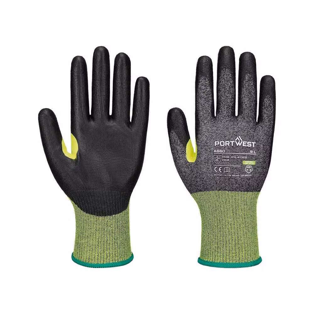 Portwest A660 Polyurethane Coated Cut Resistant Gloves in Black, Size: Medium – 3