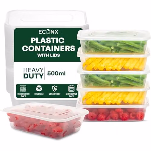 ECONX 50 x 500ml Transparent Plastic Airtight Food Storage Containers with Lids – 1