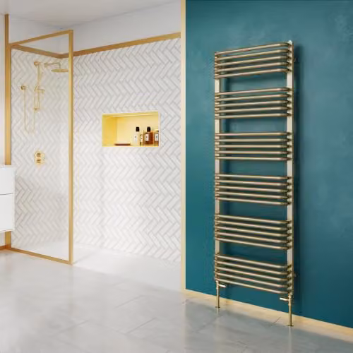 UK Radiators Crossmoor Round Tube Designer Heated Towel Rail in Brushed Brass, H: 153.3 cm, W: 50 cm – 2