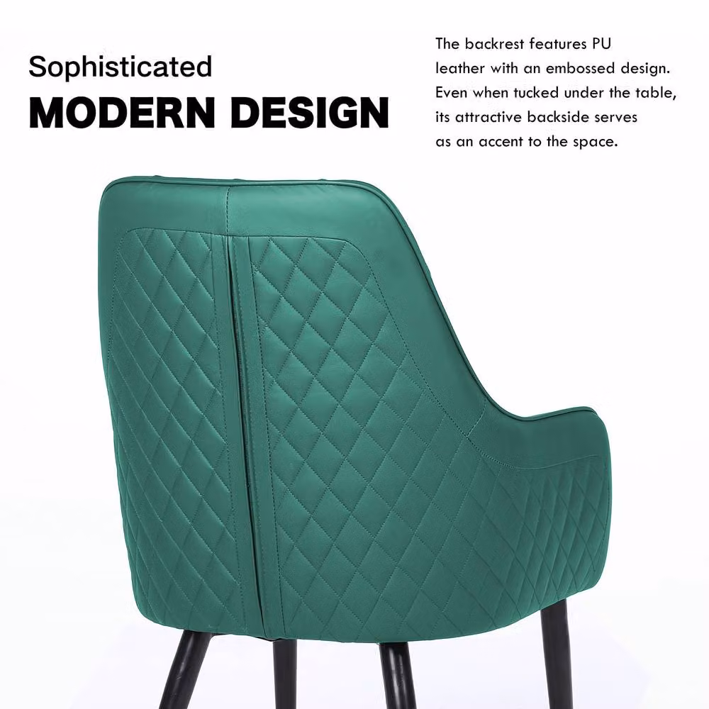 FURNITURE ONE Set of 2 Modern Upholstered Dining Chairs in Green Synthetic Leather – 2