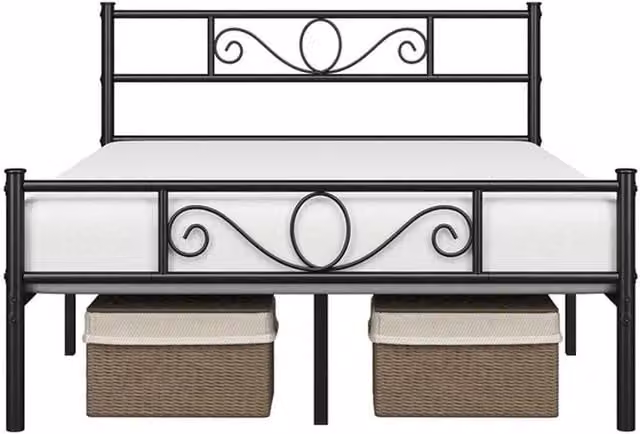 KORVIXA King Size Metal Iron Platform Bed in Black, W/D/H: 180 x 200 x 32 cm – 1