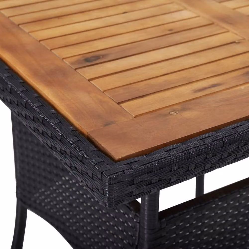 Berkfield Home Outdoor Dining Table in Black Poly Rattan and Solid Acacia Wood – 2