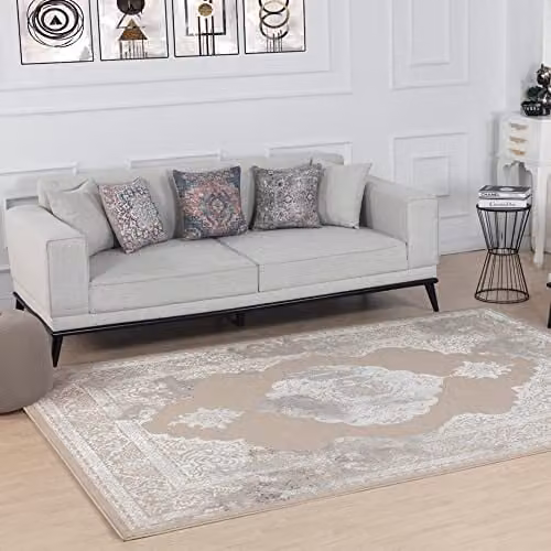 Livabliss Lustro-Vintage Boho Traditional Rectangular Rug in Beige, White and Grey, W: 80 cm, L: 150 cm – 1