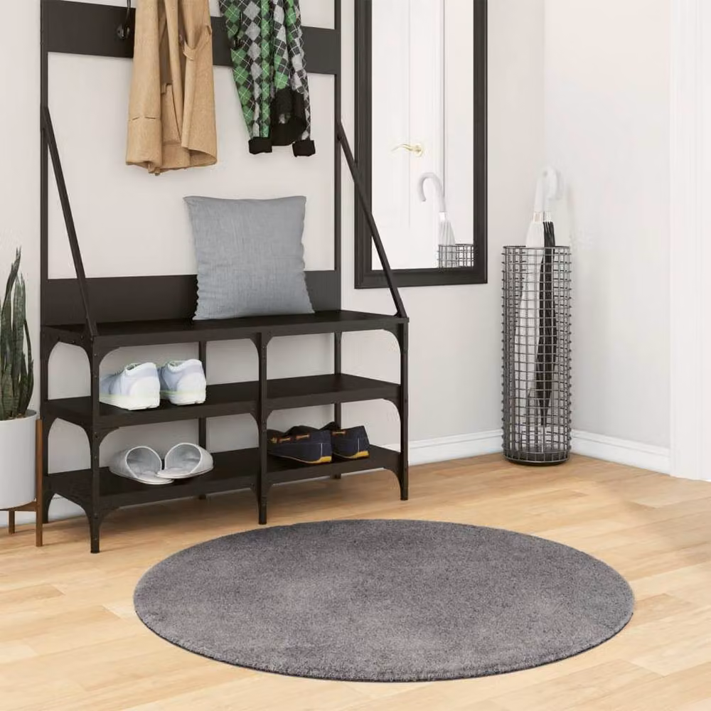 Berkfield Home Round Short Pile Washable Rug in Anthracite Grey, Diameter: 100 cm – 2