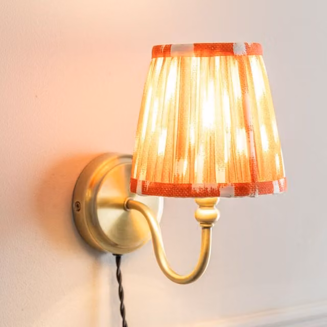 ValueLights Neely Plug In Wall Light in Green and Brass with Fabric Shade