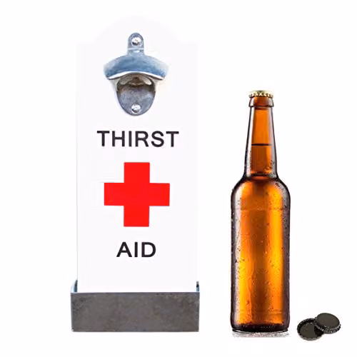 Maison Des Cadeaux Thirst Aid Wall Mounted Beer Bottle Opener and Cap Catcher in White – 2