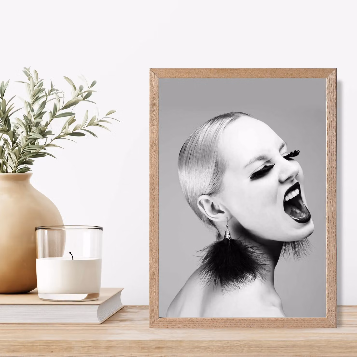 ARTZE Woman with Attitude Black and White Photo Framed Print with Oak Frame, Size: A2 – 2
