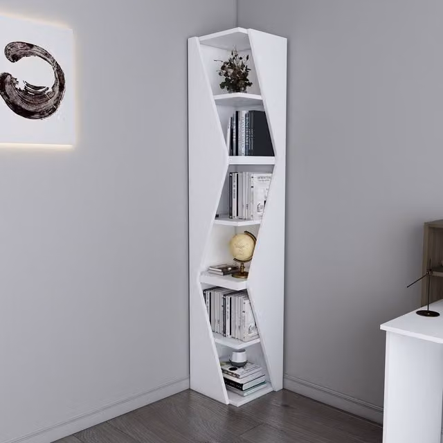 Decorotika Arrow 6-Tier Corner Bookcase in White